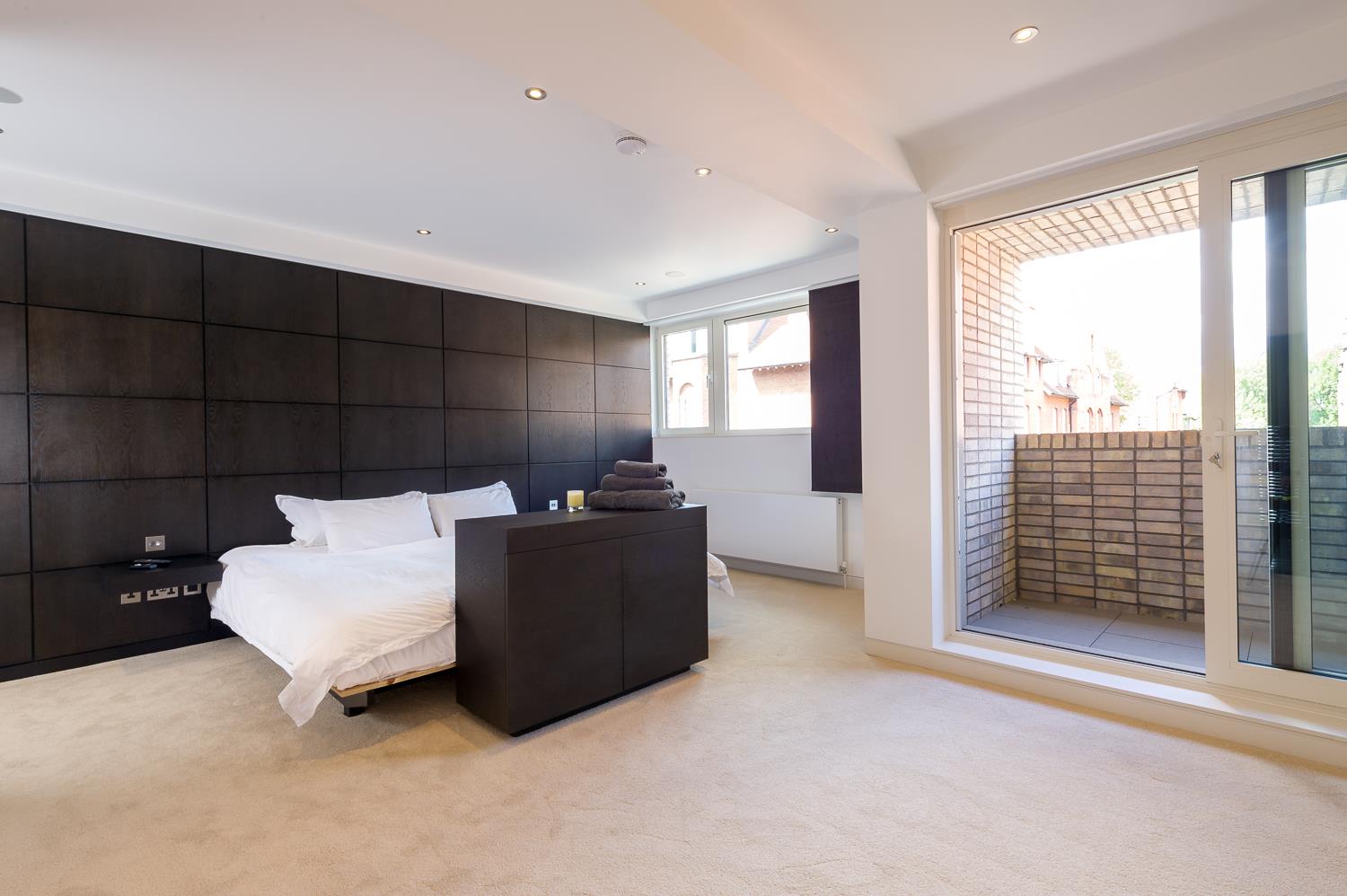 stylish modern large apartment Shoreditch master bedroom 