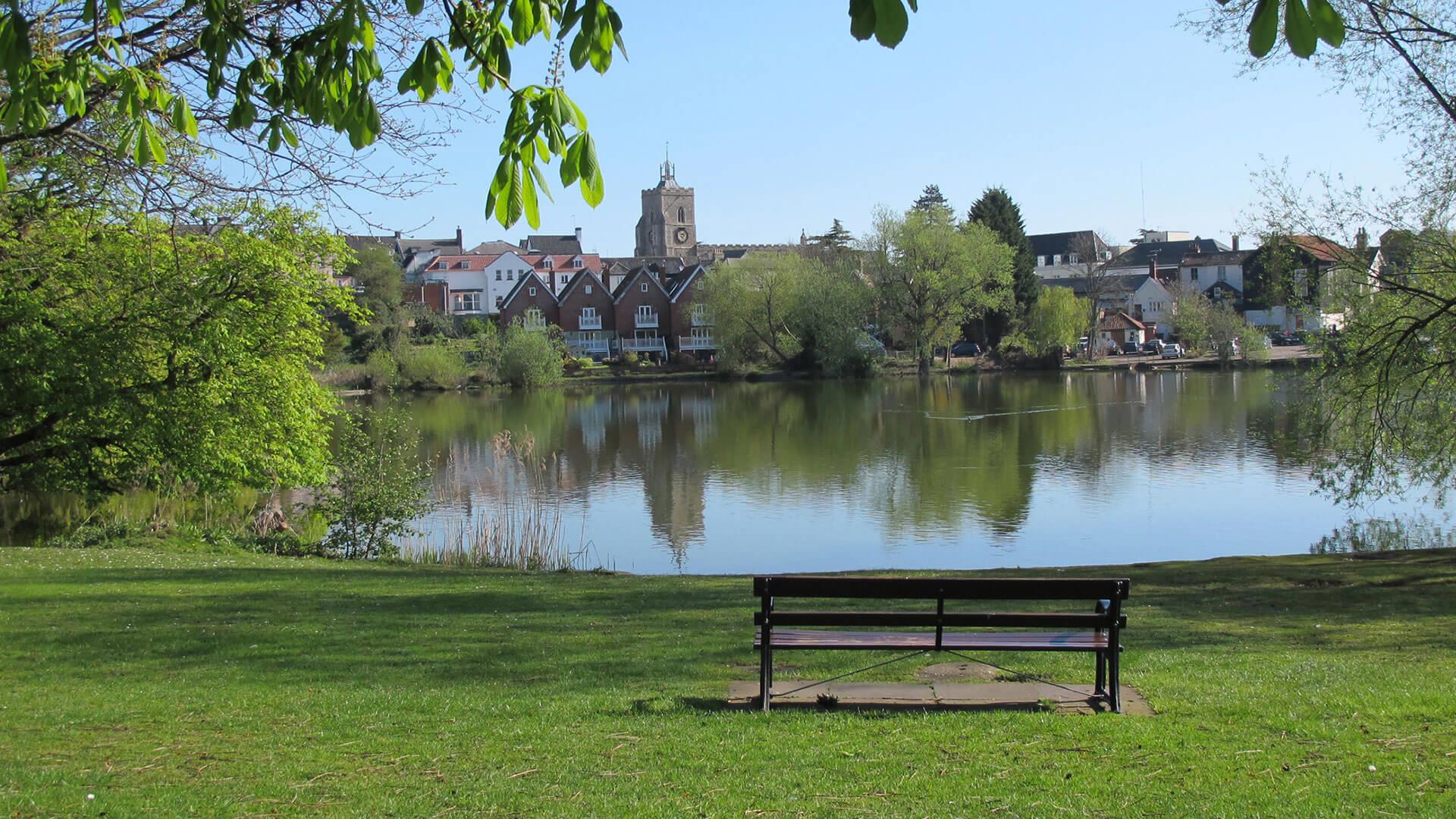 The view of the Mere in Diss over looking the town itself