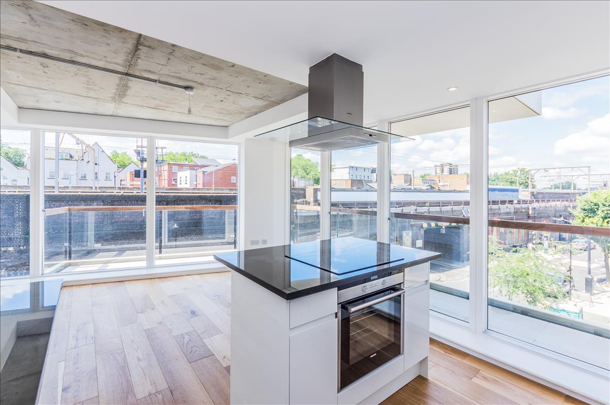 New build apartment London Fields open plan kitchen living room bright natural light