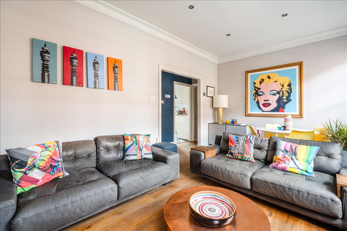 Two -bedroom, two-bathroom flat for sale, Marchmont Street, Bloomsbury, WC1N.  Living room 2,
