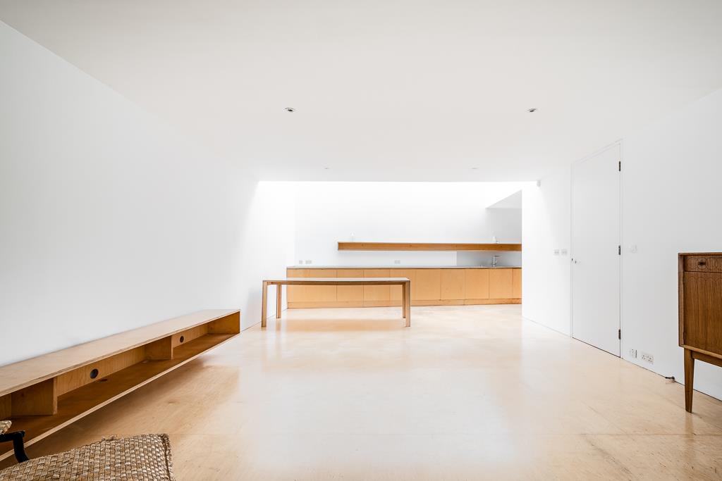 Modern bright architecturally designed house Shoreditch reception roof light kitchen