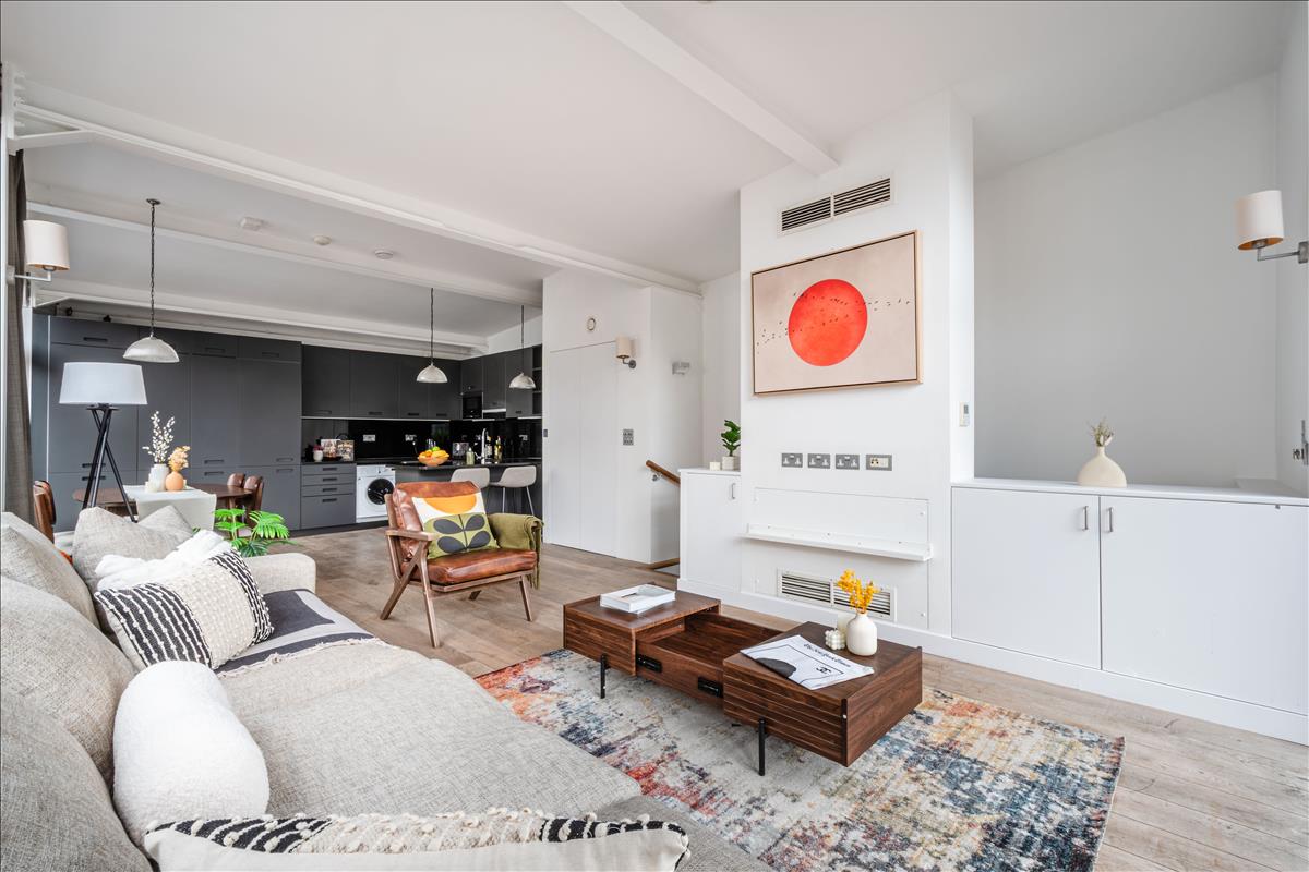 Split-level penthouse for sale, Boundary Street, Shoreditch, E2. Coffee table