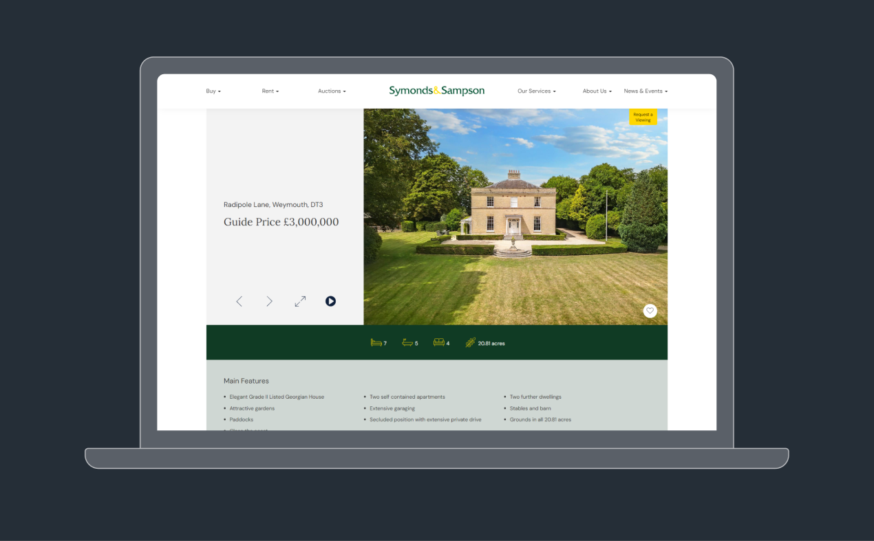 Symonds & Sampson Estate Agent Website - Desktop View