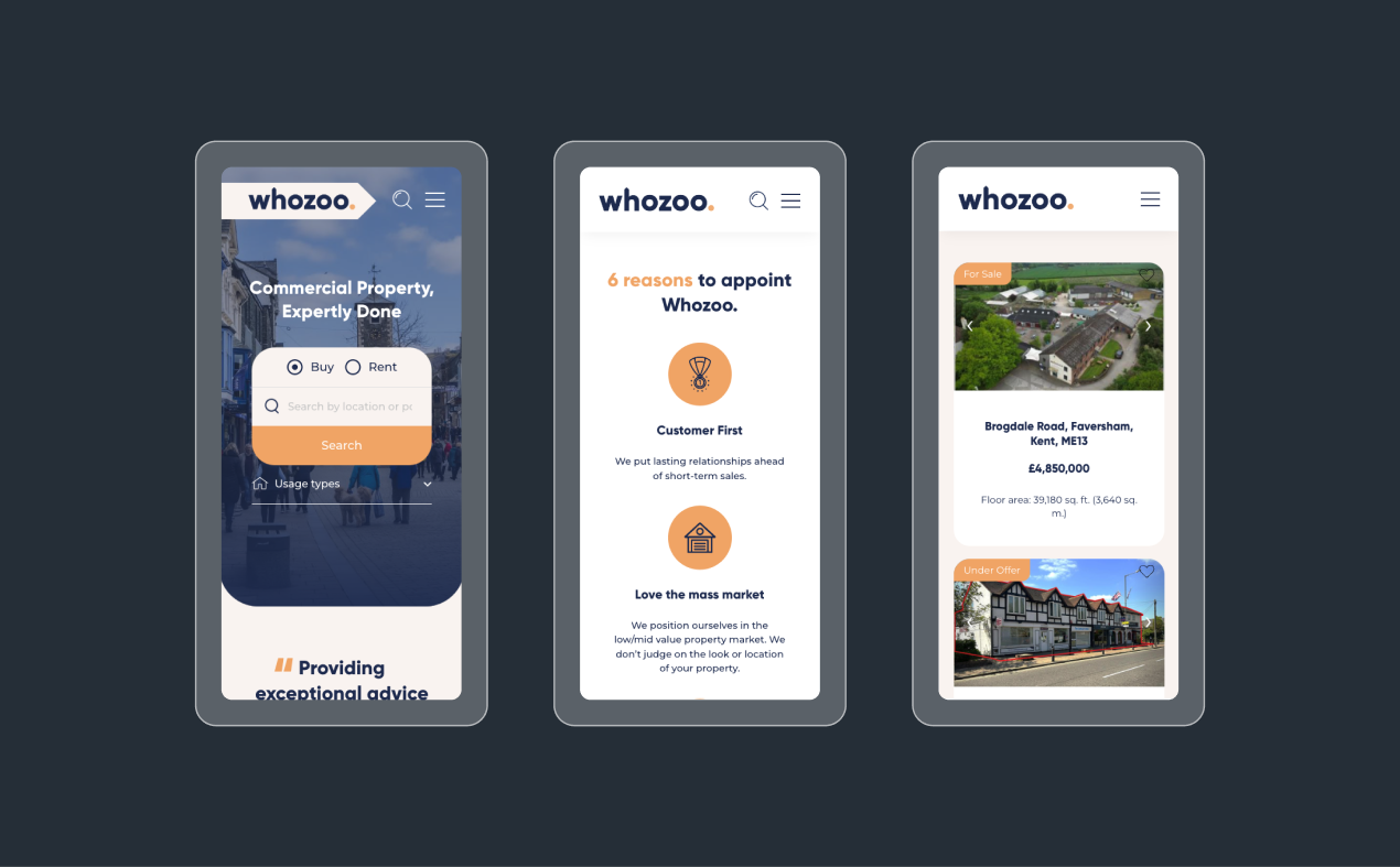 Whozoo Commercial Agent Website - Mobile Views