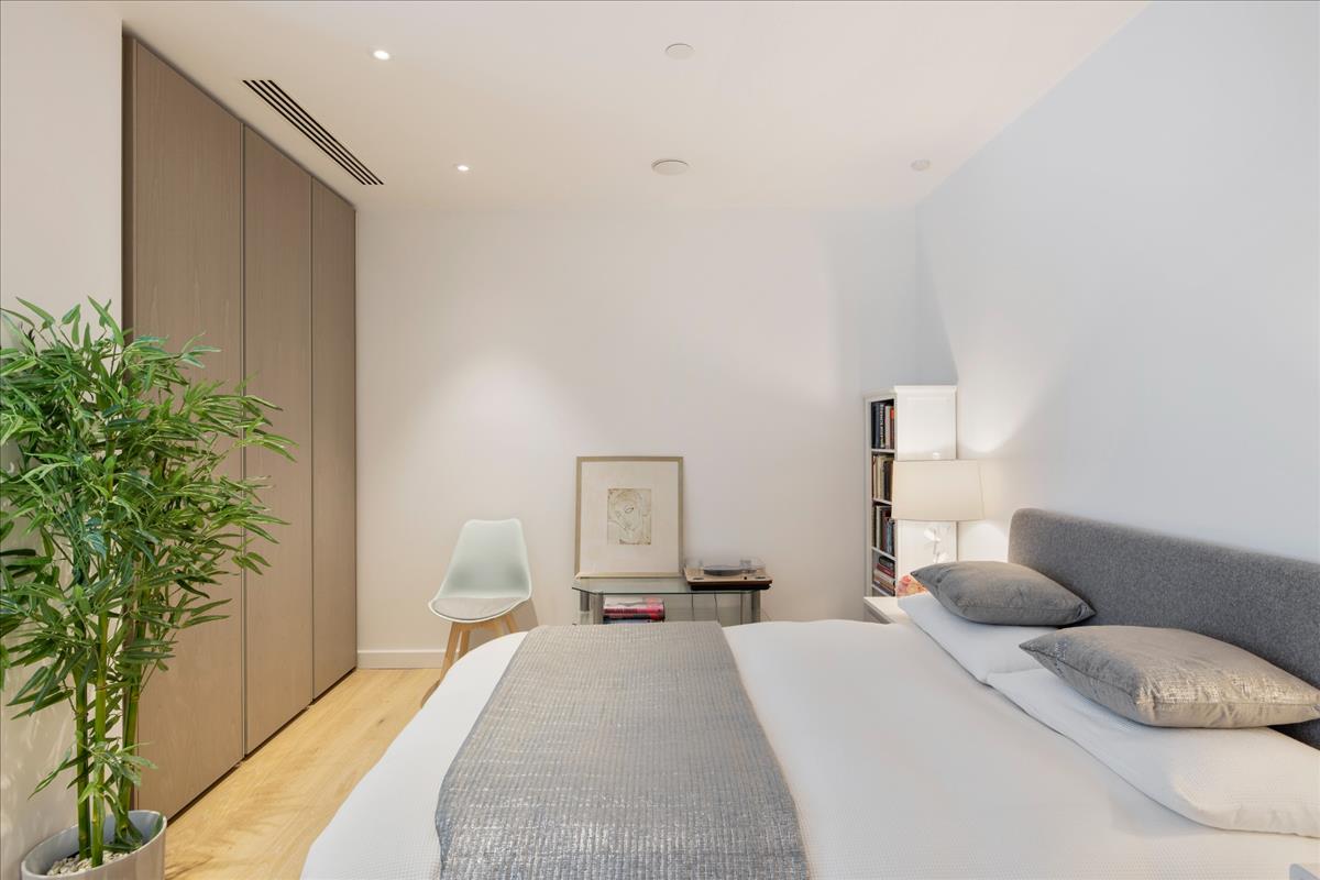 Interior photo of the bedroom in an Atlas Building apartment