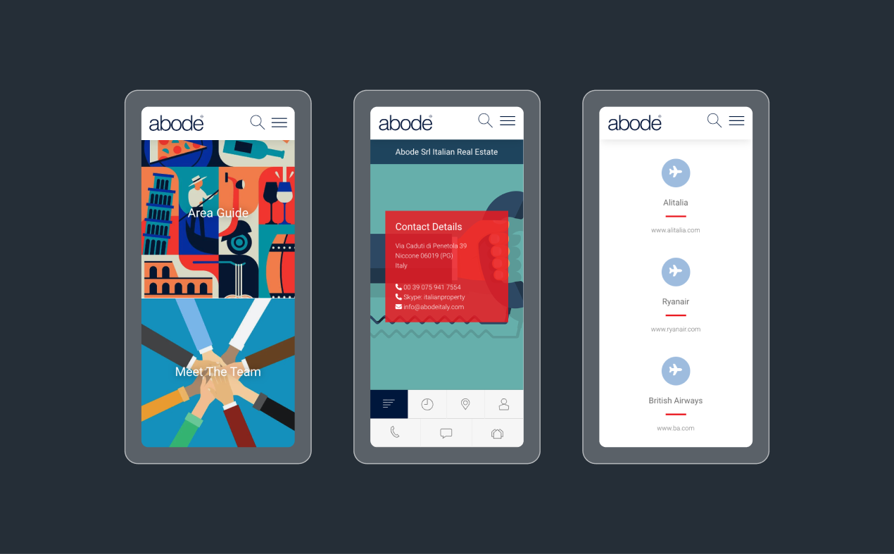 Abode Italy International Estate Agent Website - Mobile Views