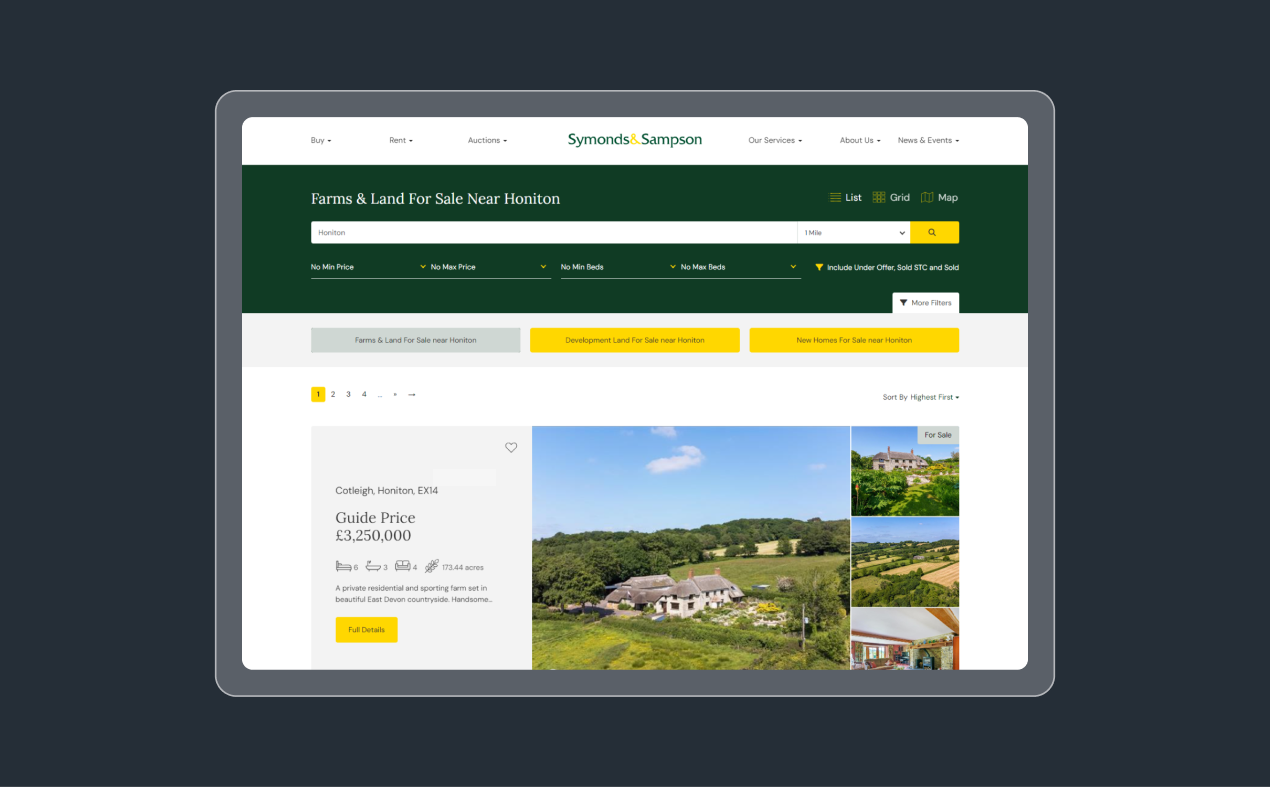 Symonds & Sampson Estate Agent Website - Tablet View