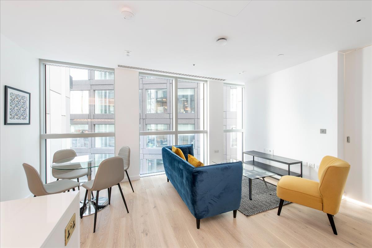 Interior photo of the lounge area in an Atlas Building apartment
