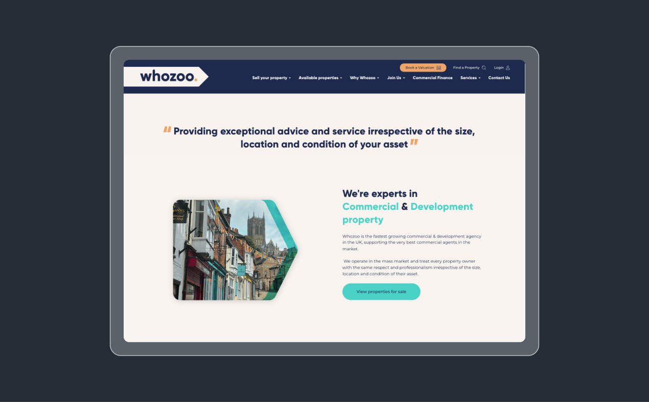 Whozoo Commercial Agent Website - Tablet View